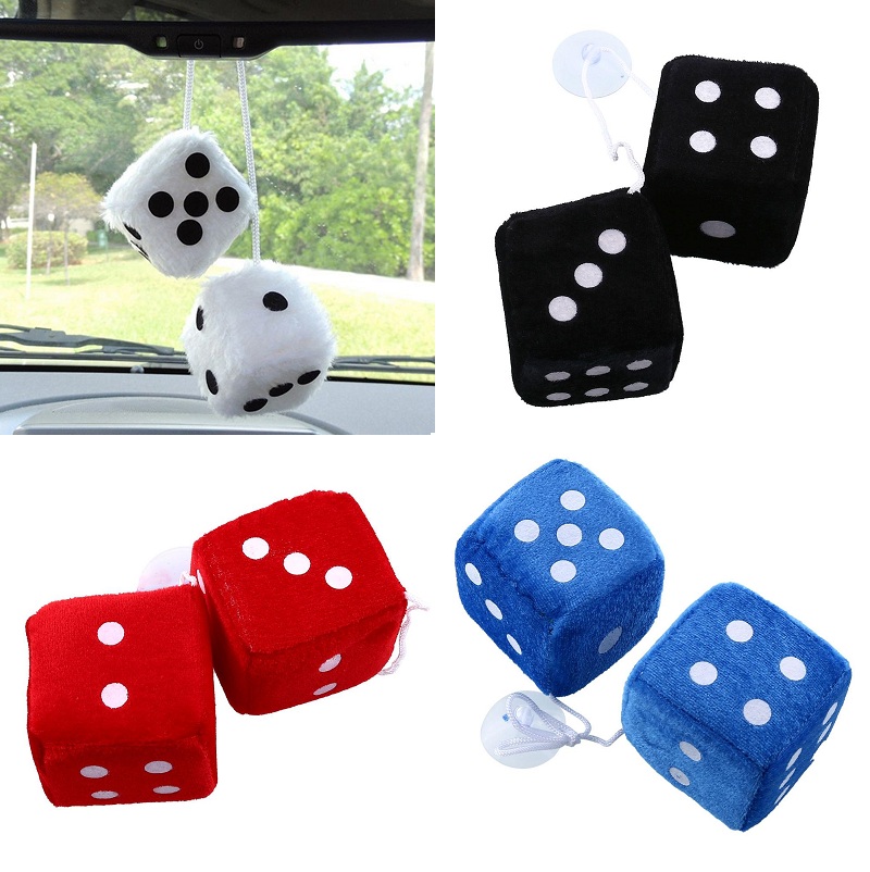 Pair Black Fuzzy Dice Dots Rear View Mirror Hangers Car Auto Accessories