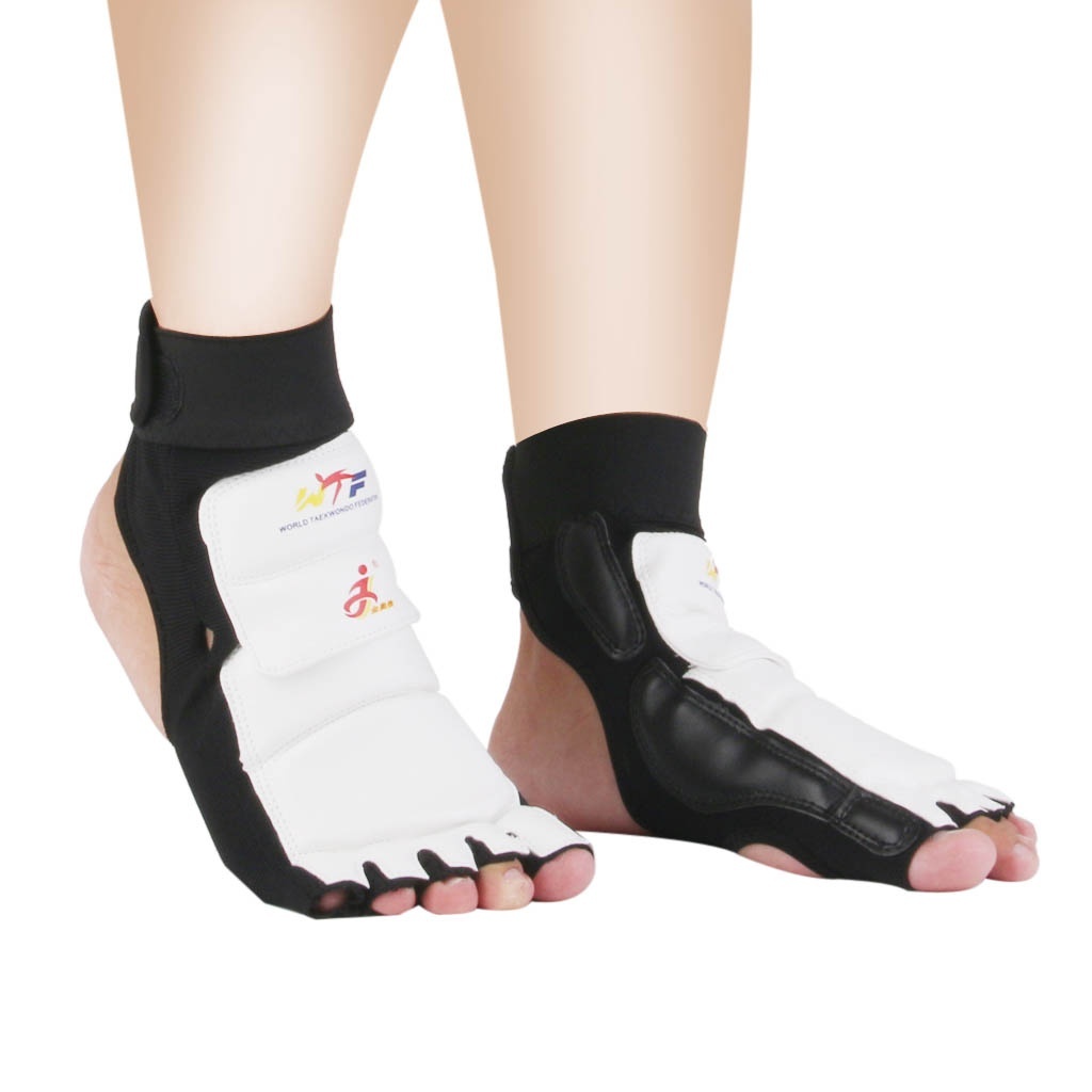 Pair Leather Cloth Taekwondo Karate Foot Protector Sparring Gear White