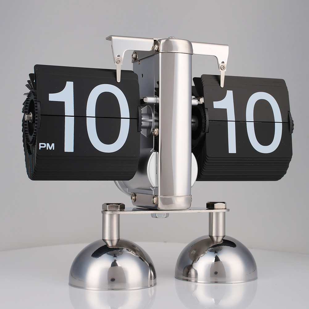 Retro Modern Digital Auto Flip Dual Stand Home Office Desk Table Clock